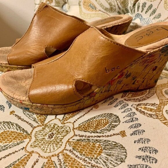 BOC Born Natural Brown Cork Floral Wedge Leather 9 - Picture 1 of 4